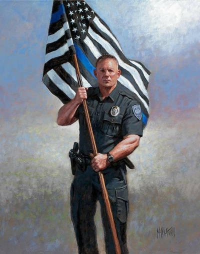 Cop holding flag